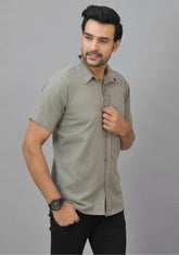Mens Gray Solid Cotton Shirt