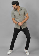 Mens Gray Solid Cotton Shirt