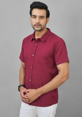 Mens Wine Solid Cotton Shirt