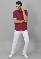 Mens Wine Solid Cotton Shirt