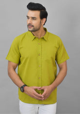 Mens Olive Green Solid Cotton Shirt