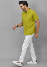 Mens Olive Green Solid Cotton Shirt