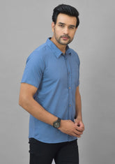 Mens Sky Blue Solid Cotton Shirt