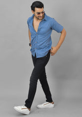 Mens Sky Blue Solid Cotton Shirt