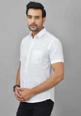 Mens White Solid Cotton Shirt