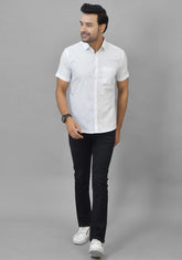 Mens White Solid Cotton Shirt