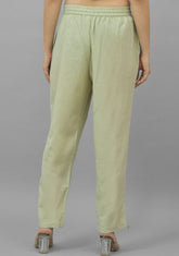 Mint Green Solid Cotton Flax Trouser Pants