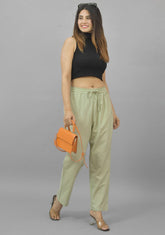 Mint Green Solid Cotton Flax Trouser Pants