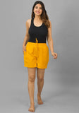 Mustard Yellow Solid Cotton Flax Shorts