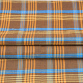 Mustard and Blue Check Handloom Cotton Fabric