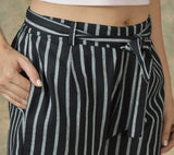 Navy Blue White Cotton Stripe Belt Pant