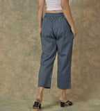 Navy Blue White Cotton Stripe Regular Pant