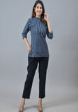 Navy Blue White Cotton Stripe Women Top-10284