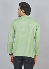 Combo of 2 Men Cotton Self Design Short Kurta Green and Peach