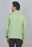 Combo of 2 Men Cotton Self Design Short Kurta Green and Peach