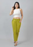 Olive Green Solid Cotton Flax Trouser Pants