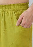 Olive Green Solid Cotton Flax Trouser Pants