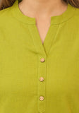 Olive Green Solid Cotton Flax Women Top-10391
