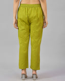 Combo of 2 Olive Green and Black Cotton Flax Women Trouser Pant-10333