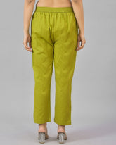 Combo of 2 White and Olive Green Cotton Flax Women Trouser Pant-10396