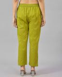 Olive Green Solid Cotton Flax Women Trouser