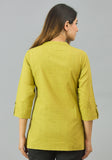 Olive Green Solid Cotton Women Top-10371