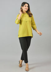 Olive Green Solid Cotton Women Top-10371