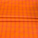 Orange White Triple Line Checks Cotton Handloom Fabric