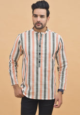 PEACH GRAY STRIPE COTTON HANDLOOM CORD SET-25002