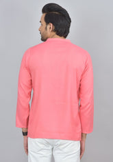 Combo of 2 Men Cotton Self Design Short Kurta Peach and Peach