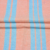 Peach Sky Blue Stripe Handloom Cotton Fabric