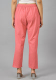 Peach Solid Cotton Flax Trouser Pants