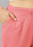 Peach Solid Cotton Flax Trouser Pants