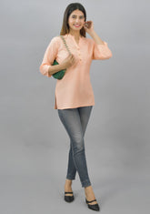 Anouk Peach Women Round Neck Cotton Top