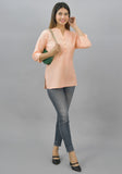 Peach Solid Cotton Flax Women Top-10625