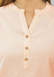 Peach Solid Cotton Flax Women Top-10625