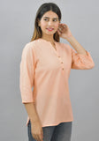 Peach Solid Cotton Flax Women Top-10625