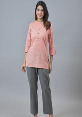 Peach Solid Cotton Stripe Women Top-10286