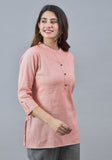 Peach Solid Cotton Stripe Women Top-10286