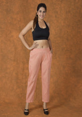 Women Peach Solid Cotton Trouser Pant