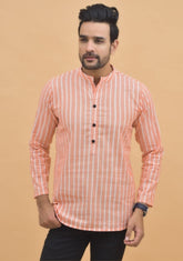 PEACH WHITE STRIPE COTTON HANDLOOM CORD SET-25003