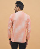 Combo of 3 Men Kurtas Stripe Cotton Handloom Gray Peach and Peach