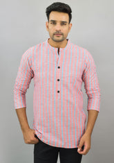 PINK CYAN STRIPE COTTON HANDLOOM CORD SET-25688