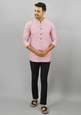 PINK CYAN STRIPE COTTON HANDLOOM CORD SET-25688