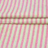 Pink Green Stripe Handloom Cotton Fabric
