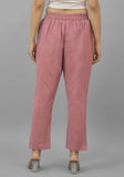 Pink Solid Cotton Flax Trouser Pant
