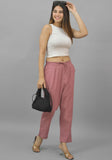 Pink Solid Cotton Flax Trouser Pant
