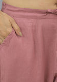 Pink Solid Cotton Flax Trouser Pant