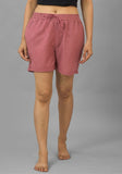 Pink Solid Cotton Shorts