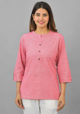 Women Mandarin Collar Cotton Top